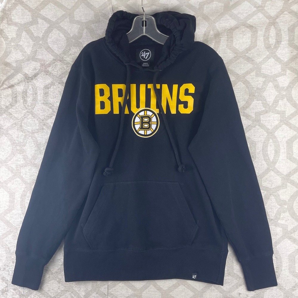 47 Brand Boston Bruins‎ NHL Hoodie Mens Small Black Yellow Pullover Sweatshirt